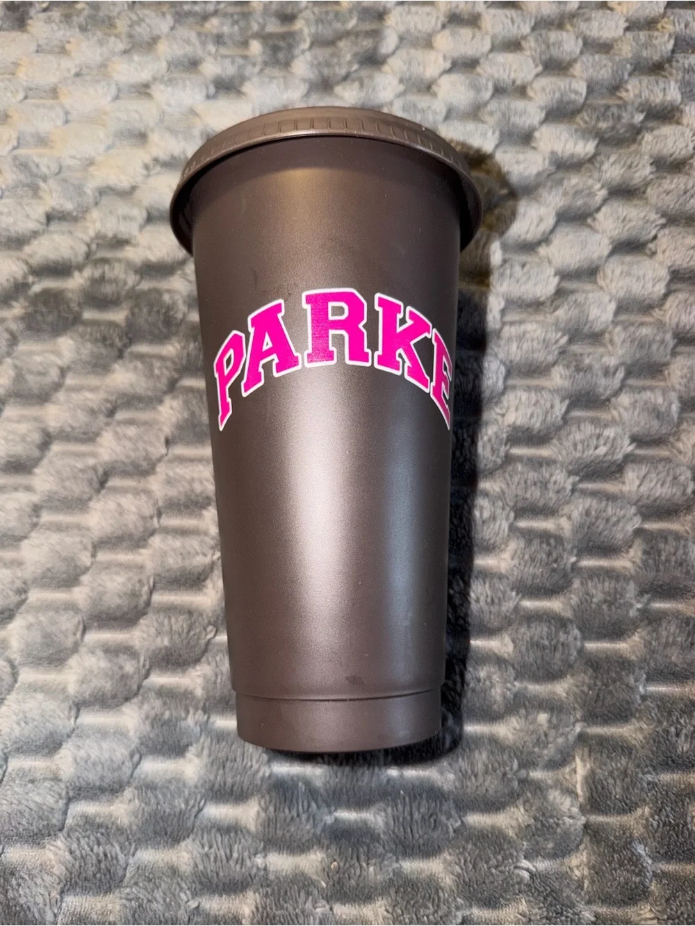 Parke Matte brown Tumbler with Bright Pink Logo